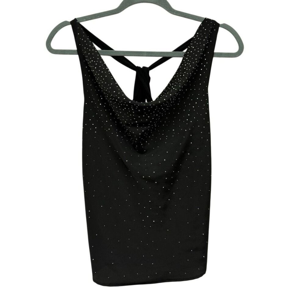 Y2K Guess Cowl Neck Black  Crystal Tank Top Size XS